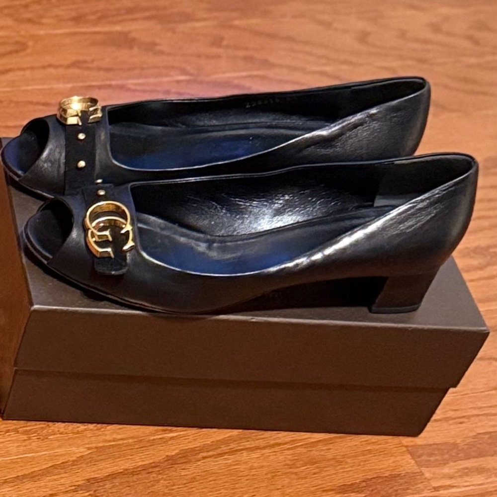 Gucci Black Heels with Gold Detail